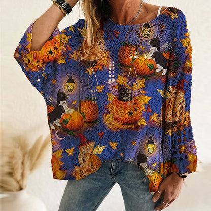 Lightweight Flowy Womens Sweater - Hollow Knit Tunic Autumn