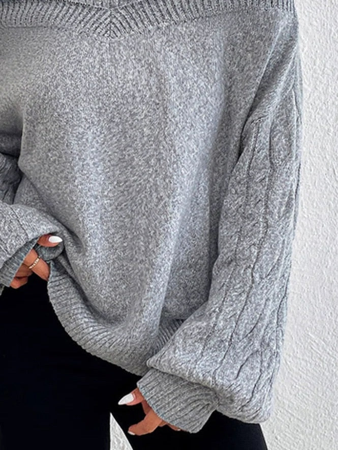 Blød Kvinde Off-Shoulder Rullekrave Sweater - Oversized Strik
