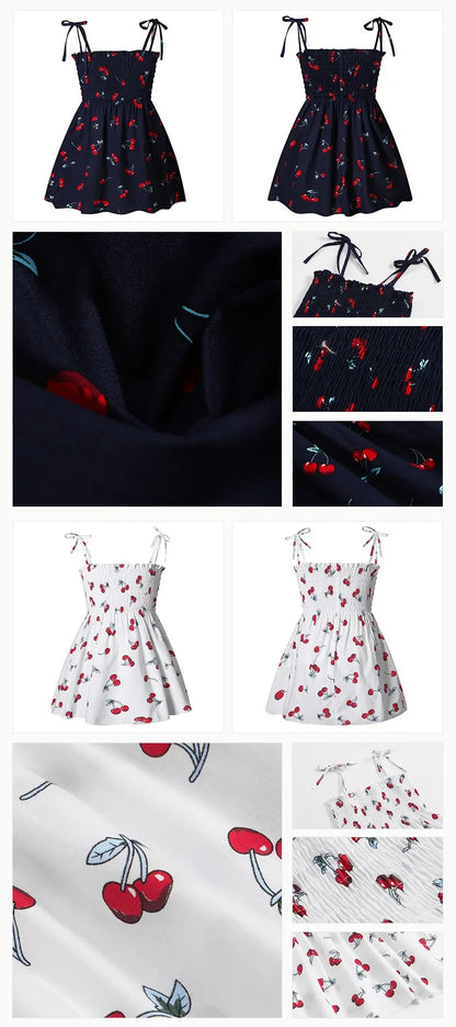 Soft girls' sundress - smocked bodice, daisy print, polyester, for casual summer outings