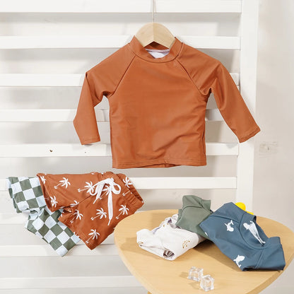 Costumi da bagno morbidi per ragazzi - set 2 pezzi con maglia protettiva a maniche lunghe, poliestere, per spiaggia e surf
