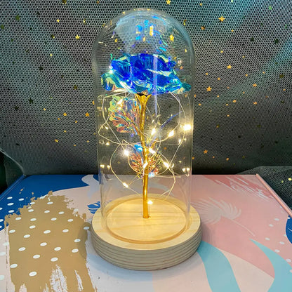 Rosa Galassia in Oro 24K con Luci LED – Scatola Regalo per la Festa della Mamma Fiore in Alluminio con Luci a Stringa e Scatola Fiore Artificiale Regalo