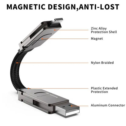 Magnetisk opladningskabel nøglering – 60W USB-C PD & 18W QC hurtig opladning, multi-connector, forår 2026 skolestart