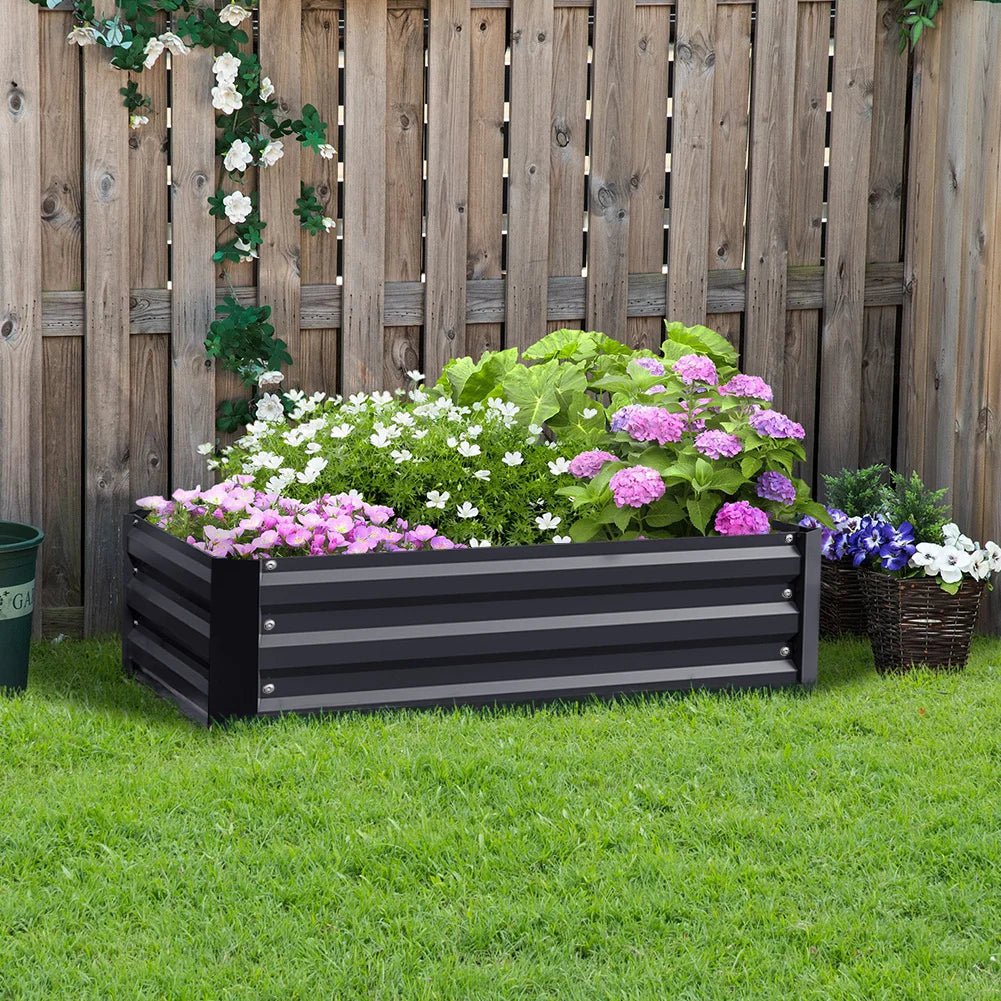Metal Raised Garden Bed 4x2ft Rectangular Planter Box for Flowers, Vegetables, and Herbs in Black