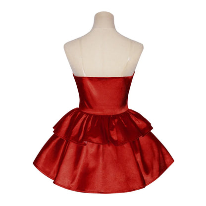 Perfect Blue Mima anime-cosplaykostuum, rode tubetopjurk met haarband, kousen en handschoenen voor vrouwen 2026