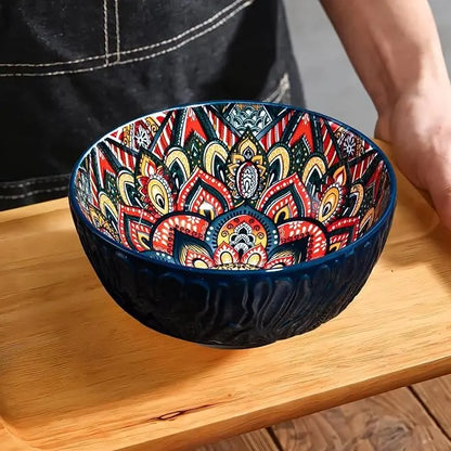 Boheemse keramische kommen set bloemmotief serveerschalen veelzijdig