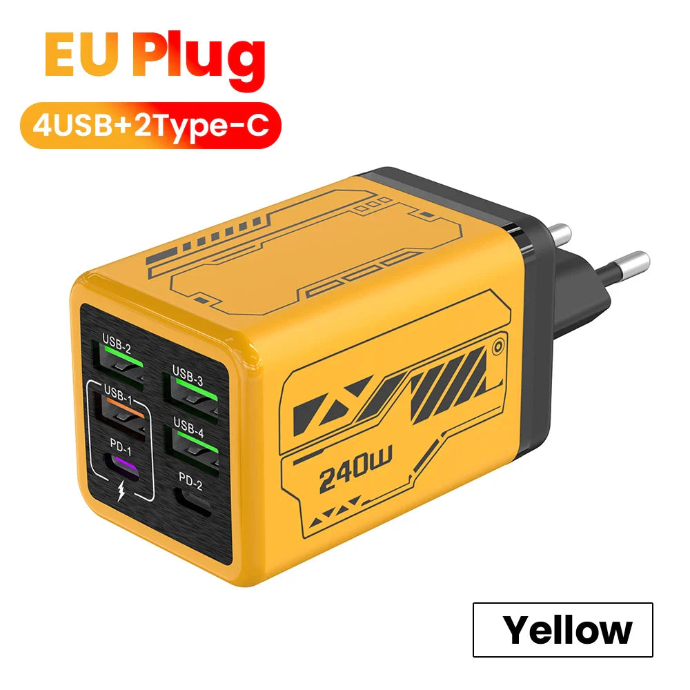 USB C Charger 6-Port Fast Charge, 4 USB A 2 Type-C PD3.0, EU UK US Plug, Back to School 2026