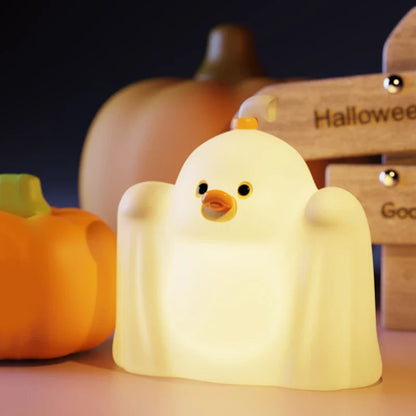 Lampada Notturna di Halloween in Silicone con Fantasma, Anatra e Zucca Carina Lampada Halloween 2025 per Cameretta Ricaricabile Regalo Sicuro per Bambini