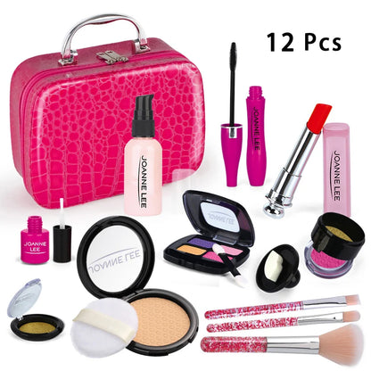Kids Makeup Set - Pretend Play Kit With Lipstick Nail Polish Eye Shadow In Leopard Case CE Certified Toy Back To School