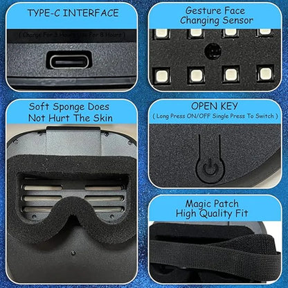 Maschera LED con Sensore di Gesti Maschera Facciale Luminosa Halloween 2025