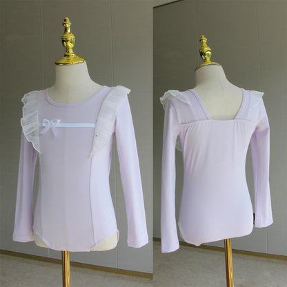 Set body leggero da balletto per ragazze - top con maniche a sbuffo, gonna tutu in tulle, poliestere, per lezione di danza