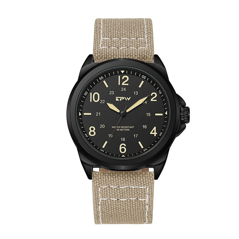 Rugged Field Watch 42mm Fabric Strap Military Analog 30M