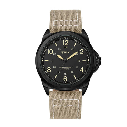 Rugged Field Watch 42mm Fabric Strap Military Analog 30M