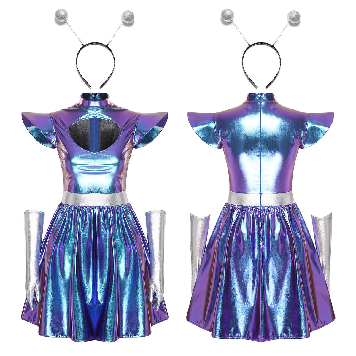 Zilverkleurige metallic astronauten-alien-tutu-jurk voor vrouwen, cosplayruimtecadetromper, Halloweenfeestjurk 2026