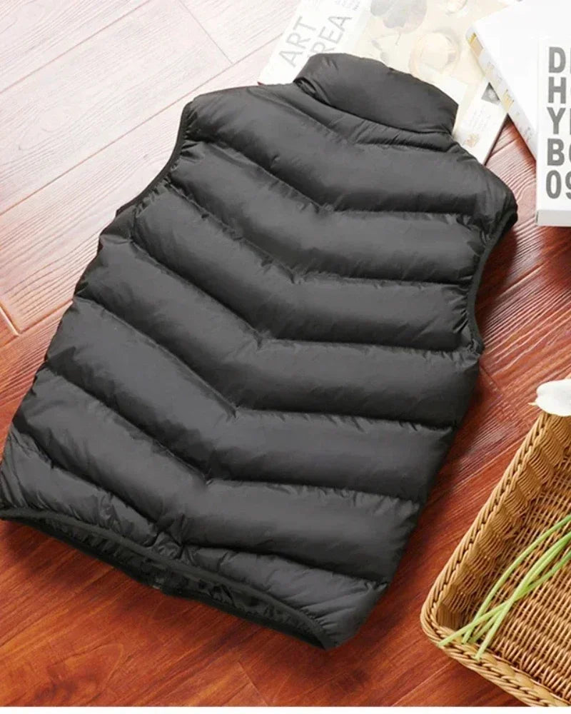 Warm Men’s Puffer Vest - Short Quilted, Polyester, Winter