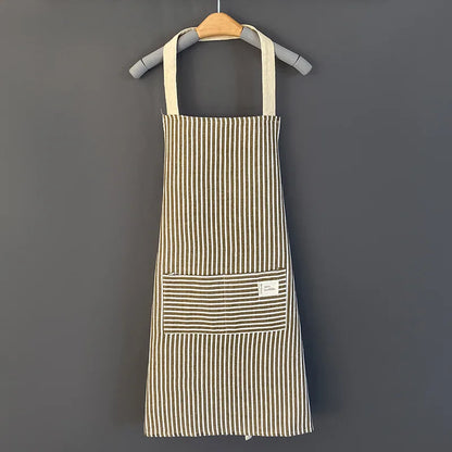 Kitchen Apron Cotton Linen Japanese Striped Apron Fall 2025 Breathable Large Pocket Eco Friendly Cooking