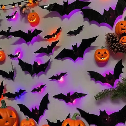 3D-paarse en groene LED-nachtlamp als Halloween-vleermuis en -spin, zelfklevende muurstickers voor huis en feestdecoratie 2026
