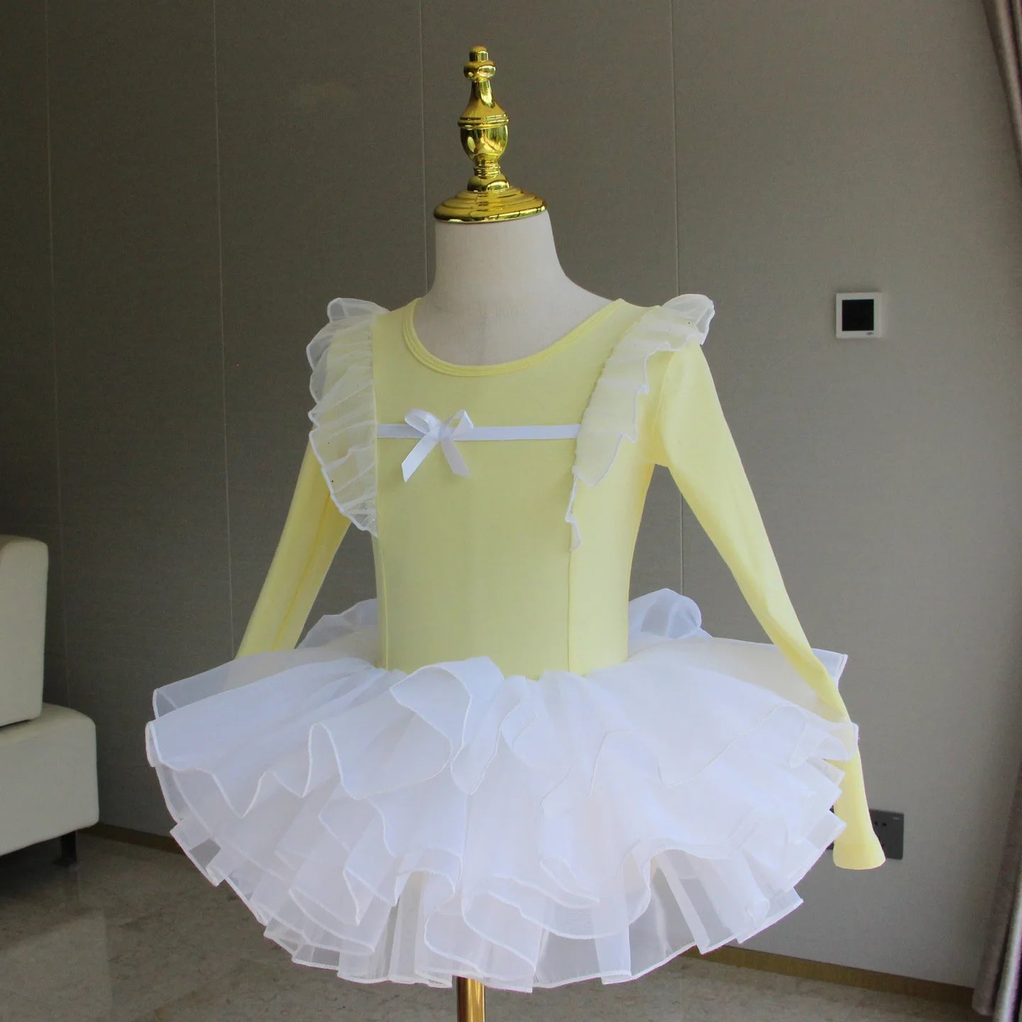 Set body leggero da balletto per ragazze - top con maniche a sbuffo, gonna tutu in tulle, poliestere, per lezione di danza