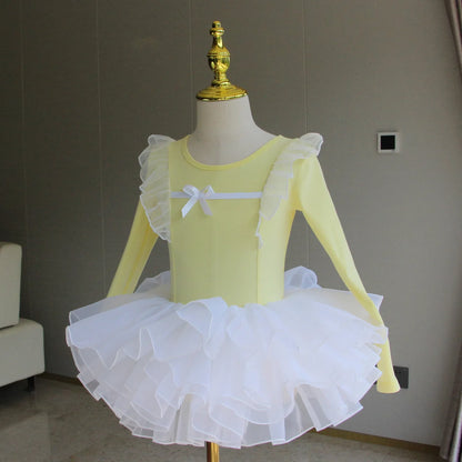 Set body leggero da balletto per ragazze - top con maniche a sbuffo, gonna tutu in tulle, poliestere, per lezione di danza