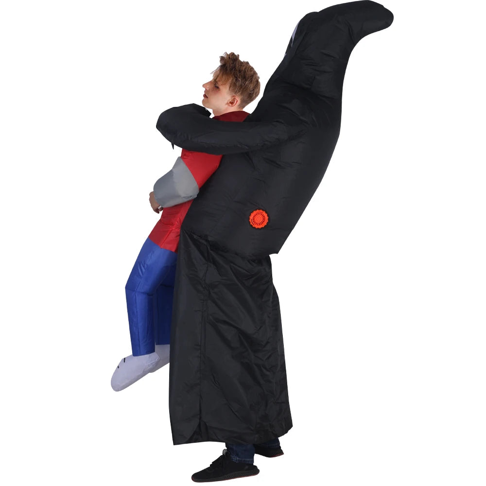 Opblaasbaar zwart gewaad met spookmasker, kostuumaccessoire voor volwassenen, Halloween, carnaval en gemaskerde cosplayfeesten 2026