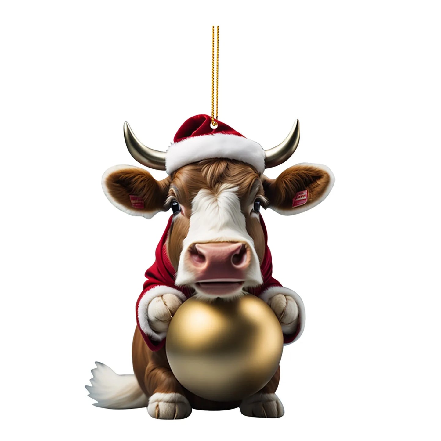 2D Acrylic Cartoon Cow Christmas Ornament - Fun Holiday Decoration, Cute Tree Pendant for Kids, Perfect Xmas Gift & Party Decor