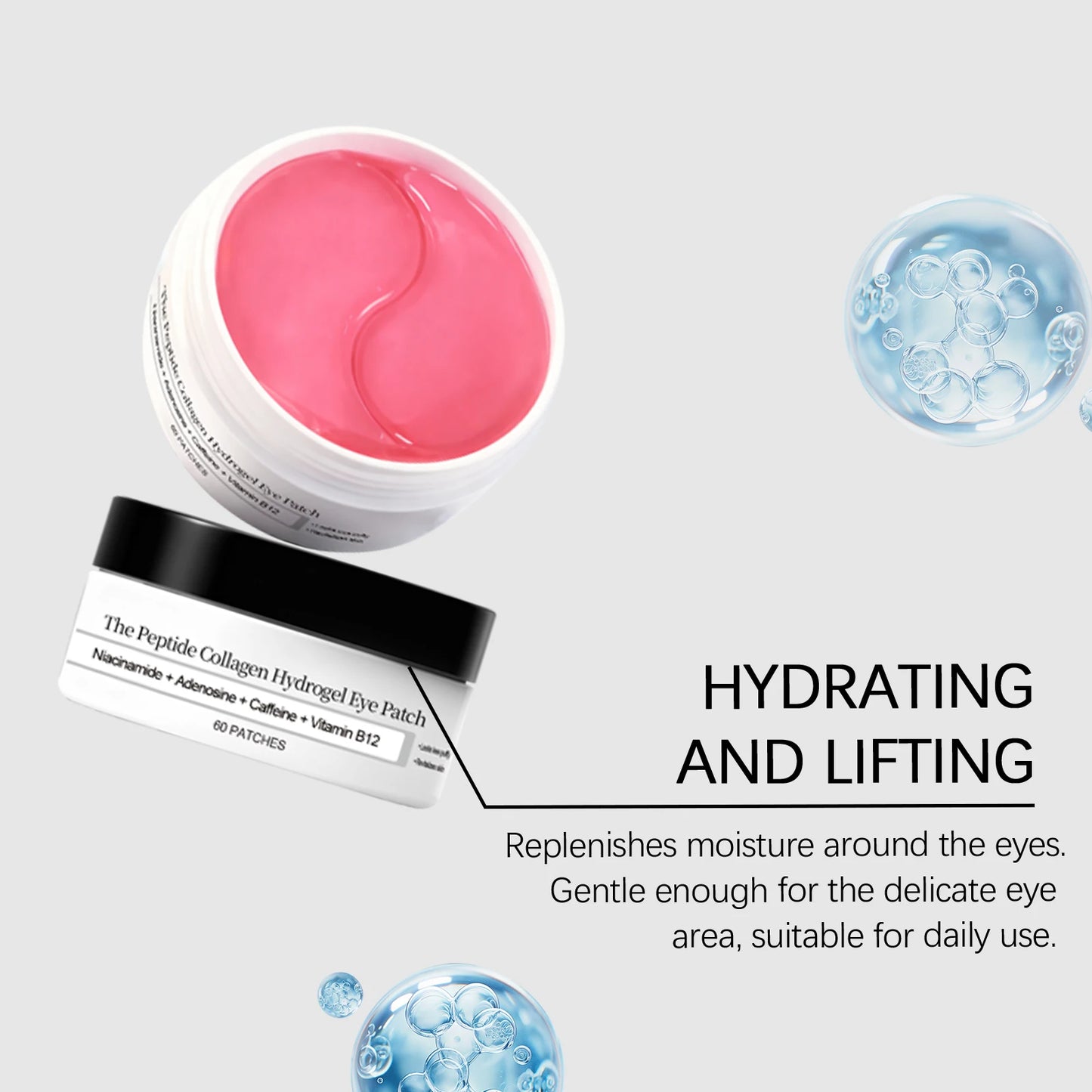 Collagen hydrogel øjenpatch 60 patches hudpleje niacinamid adenosin TikTok viral efterår 2026 fugtgivende mod hævelser og mørke rande
