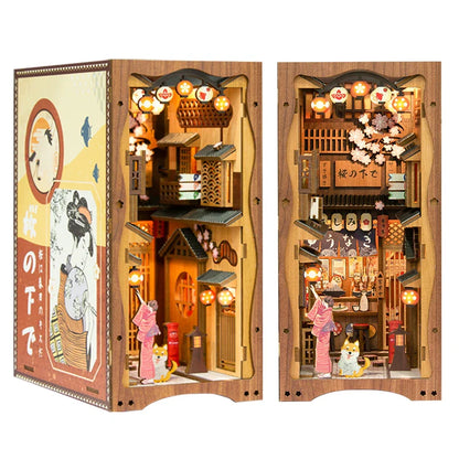 DIY bogkrog sæt træ miniature hyldeinlæg roombox dukkehus model ferie 2025 hyggeligt bibliotek gave