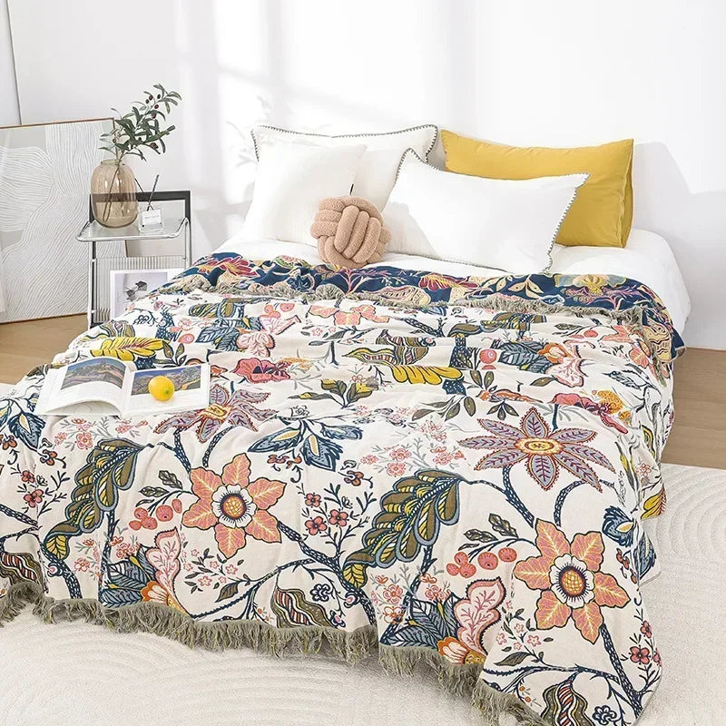 Double-Sided Japanese Cotton Throw Blanket - Versatile Sofa Cover & Bedspread, All-Season Cooling