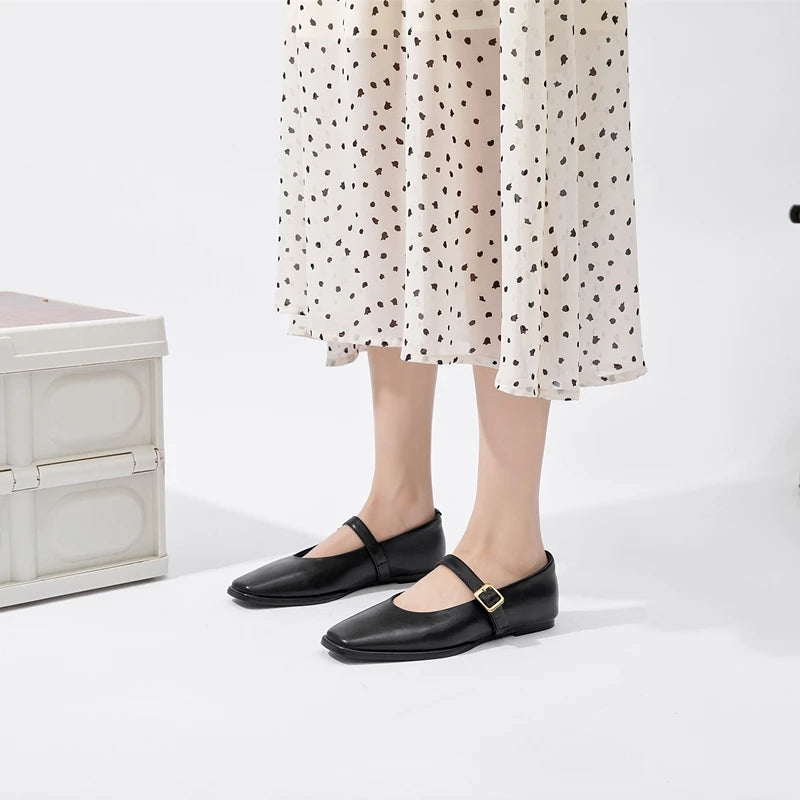 Supportive Women Mary Jane Flats - Square Toe, Leather