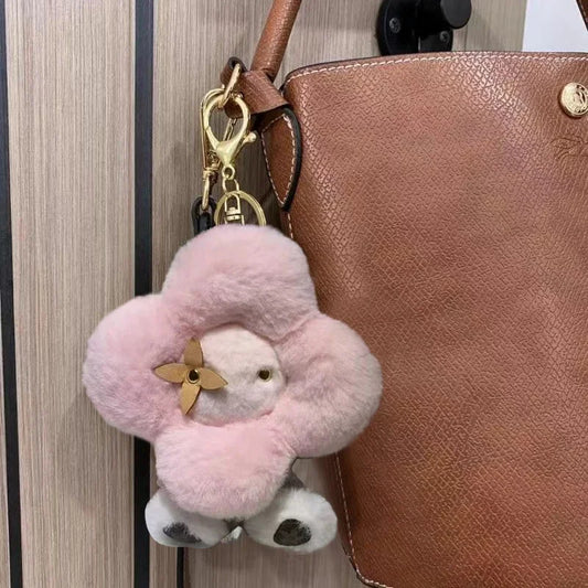 Sunflower Plush Keychain Bag Charm Pink Mini Cozy Gift