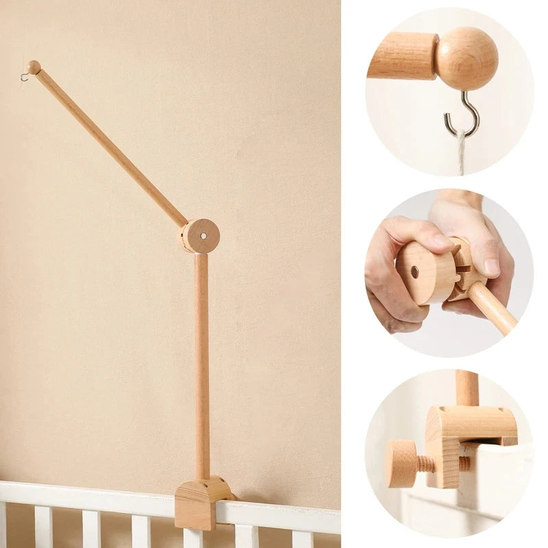 Wooden Baby Mobile Crib Arm Holder Newborn Sensory Toys