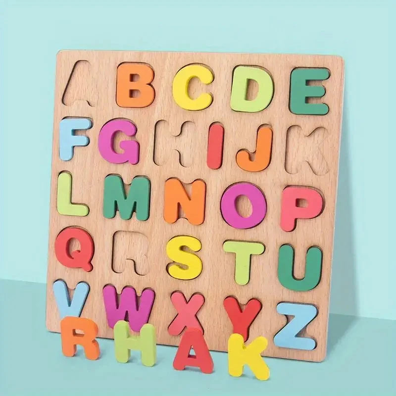 Colorful Wooden Alphabet Number Puzzle for Kids Educational Game