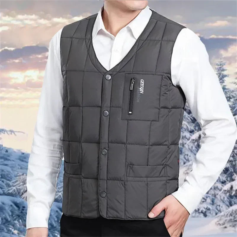 Lightweight Men's Down Vest - V Neck, Polyester, Winter