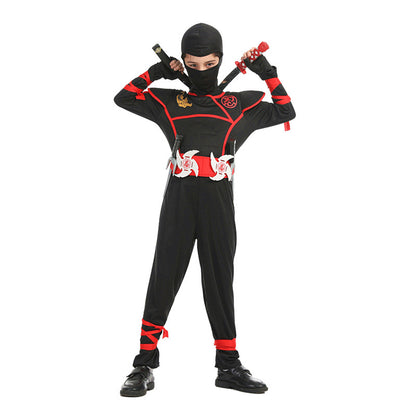 Halloweenkostuum voor jongens en meisjes als ninja, gespierde jumpsuit met accessoires van schuim en hoofddeksel 2026