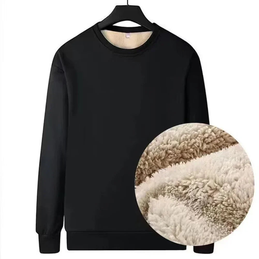 Fleece gevoerd herensweatshirt met dikke ronde hals - warme casual trui voor de winter, maten L tot 5XL