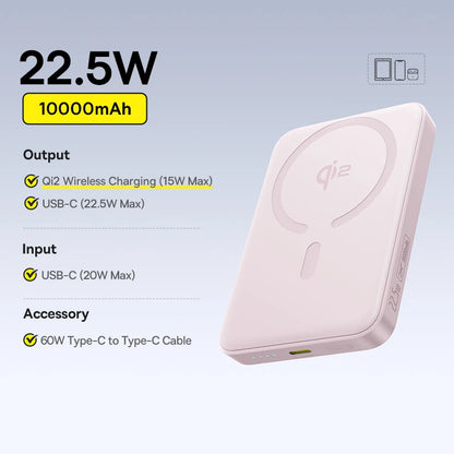 Qi2 Magnetic Power Bank 10000mAh – 15W Wireless & 22.5W USB-C Charging for iPhone & Samsung 2026