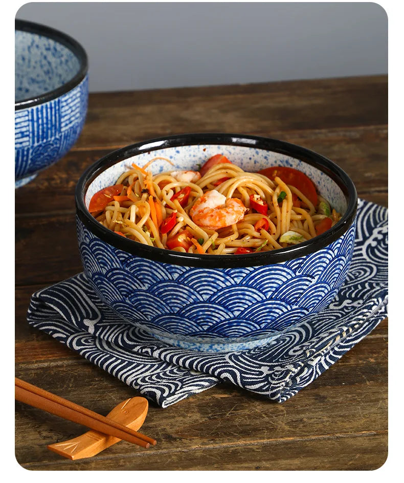 Ciotola per noodle Qinghai Wave dipinta a mano Ciotola in ceramica vintage