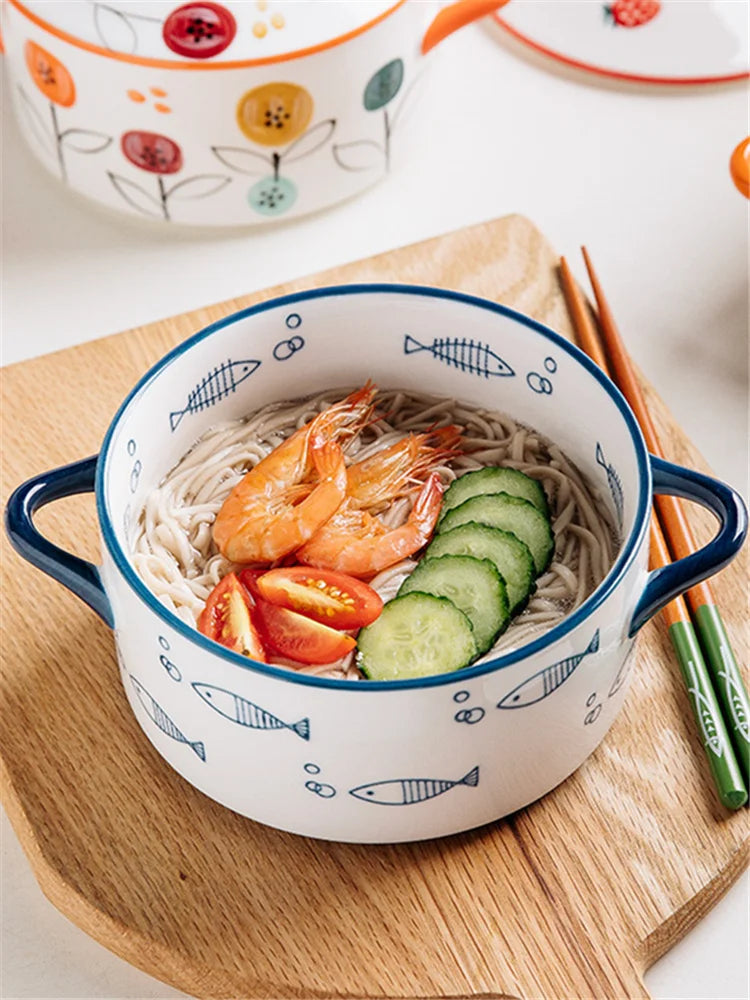 Keramische 1000ml Afgedekte Noedelkom Magnetronbestendig Met Deksel