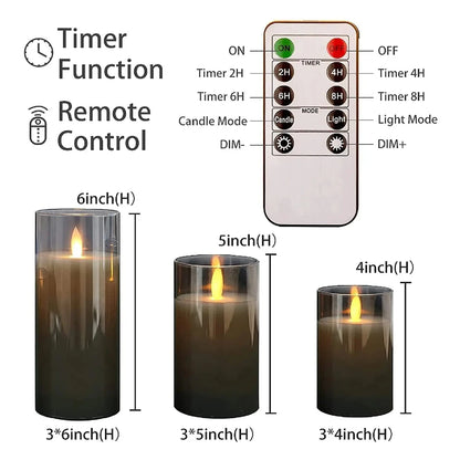 3Pcs/Set LED Flameless Candles with Remote Control - Flickering Light for Weddings & Home Decor