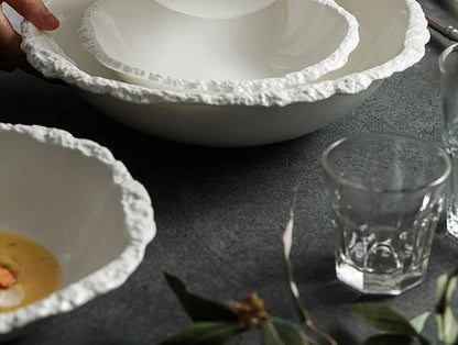 Vit porslinssoppskål med stenkanter Modern bordsservis