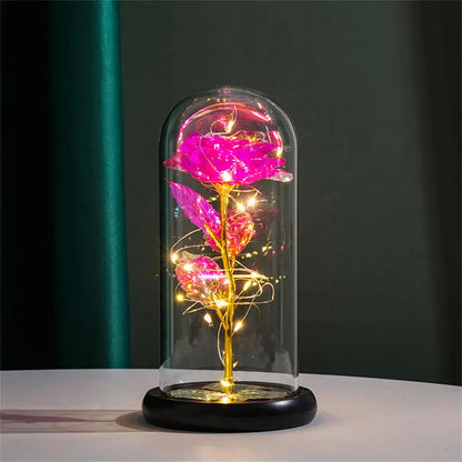 Rosa Galassia in Oro 24K con Luci LED – Scatola Regalo per la Festa della Mamma Fiore in Alluminio con Luci a Stringa e Scatola Fiore Artificiale Regalo