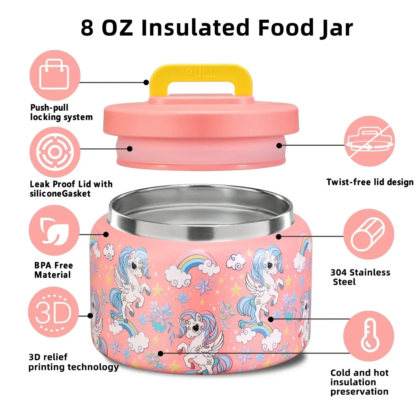 Barattolo per alimenti isolato 8 Oz bambini acciaio inossidabile thermos a vuoto ritorno a scuola 2025 a prova di perdite senza BPA