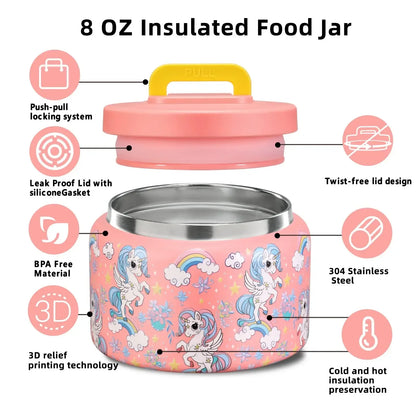 Barattolo per alimenti isolato 8 Oz bambini acciaio inossidabile thermos a vuoto ritorno a scuola 2025 a prova di perdite senza BPA