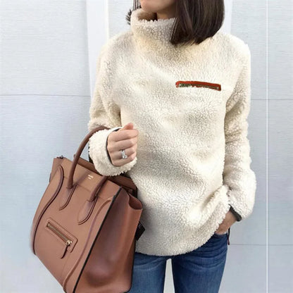 Warm Women's Turtleneck Pullover - Relaxed Sherpa Layering