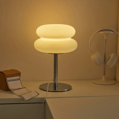 Lampada da tavolo crema paralume in plastica lampada da comodino a fungo autunno 2025 dimmerazione tricolore USB LED inclusi atmosfera accogliente
