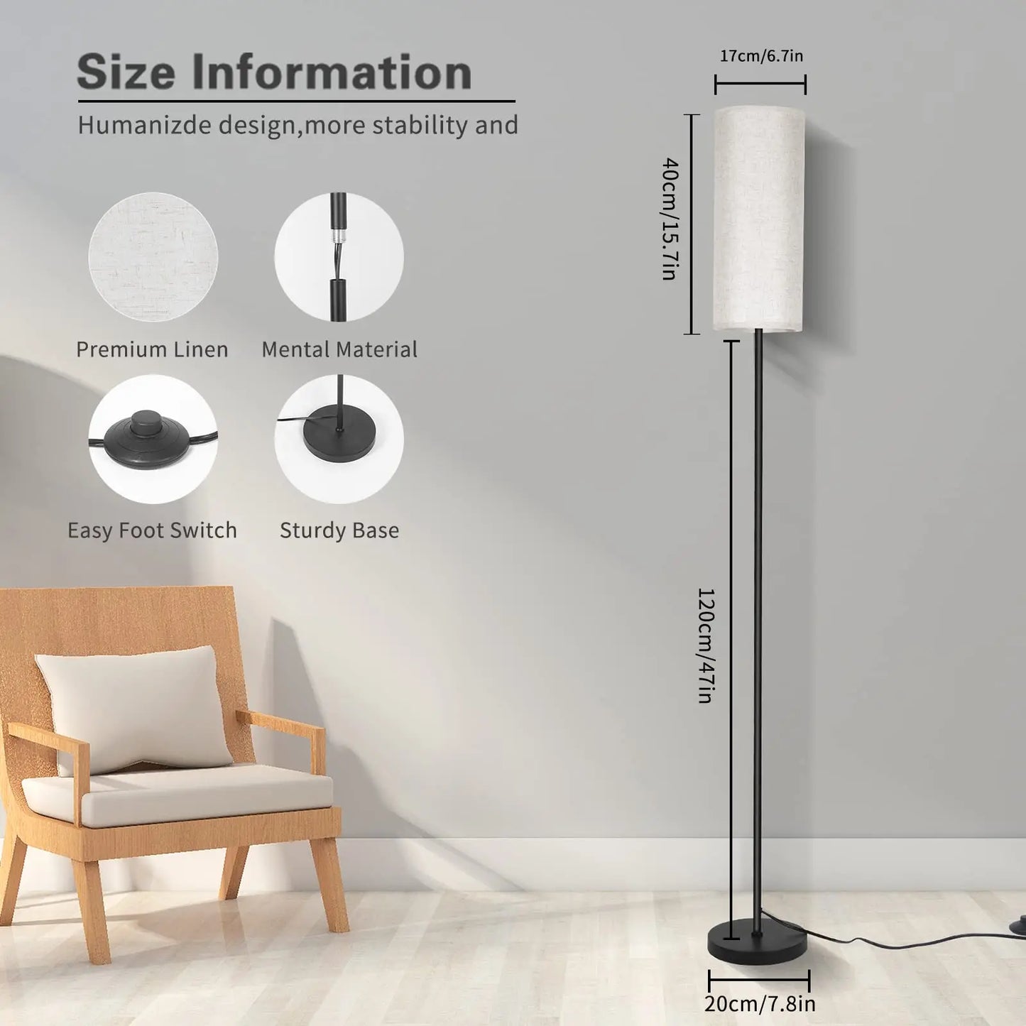 Japandi  Modern Floor Lamp With Fabric Shade Stepless Dimming