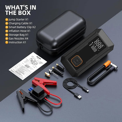 Bilstartare Allt-i-ett Luftpump Däckpump Bärbar Powerbank LED-lampa Fall 2025