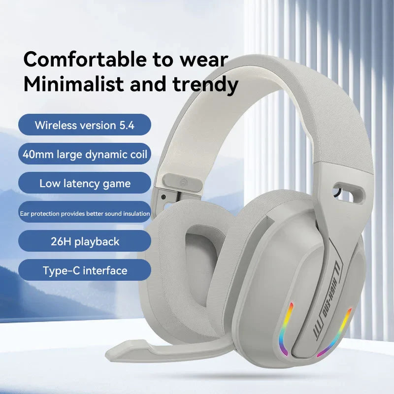 Gaming Headset Bluetooth 5.4 Wireless RGB Low Latency
