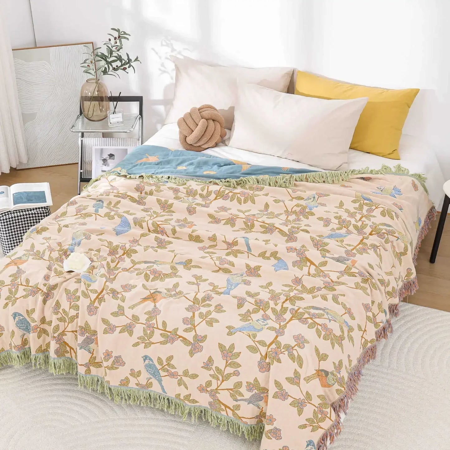 Double-Sided Japanese Cotton Throw Blanket - Versatile Sofa Cover & Bedspread, All-Season Cooling