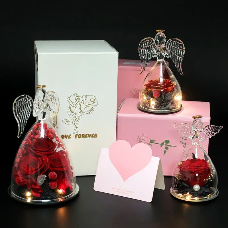 Eternal Angel Rose Gift Set - Preserved Flower In Glass, A Memorable 