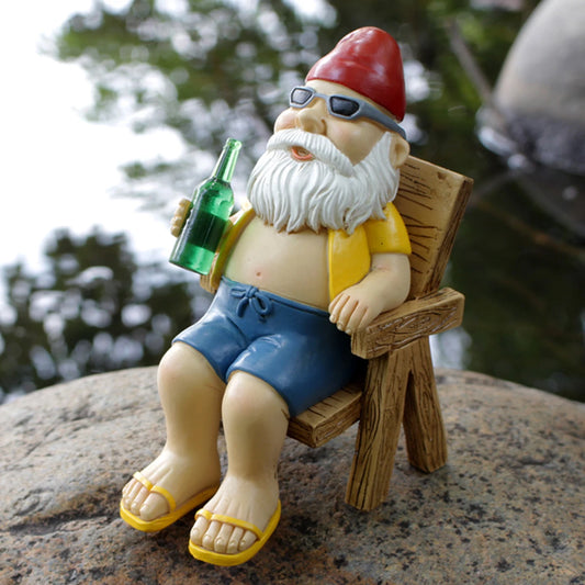 Statua gnomo da giardino che prende il sole figura nano decorazione creativa scena esterna regalo estate 2026